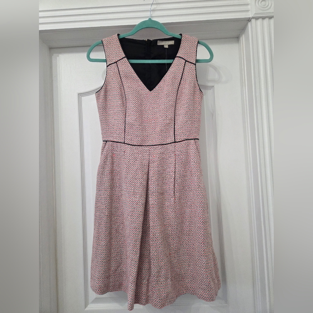 Banana Republic Pink and Black V-Neck Midi Dress